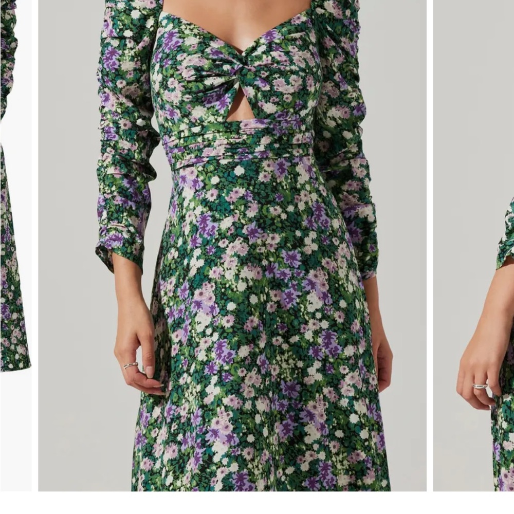 Floral Keyhole Long Sleeve Midi Dress- ASTR the label